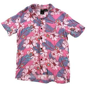 Mens Marvel Shirt Floral Hawaiian Button Up Captain America Avengers Med Pink